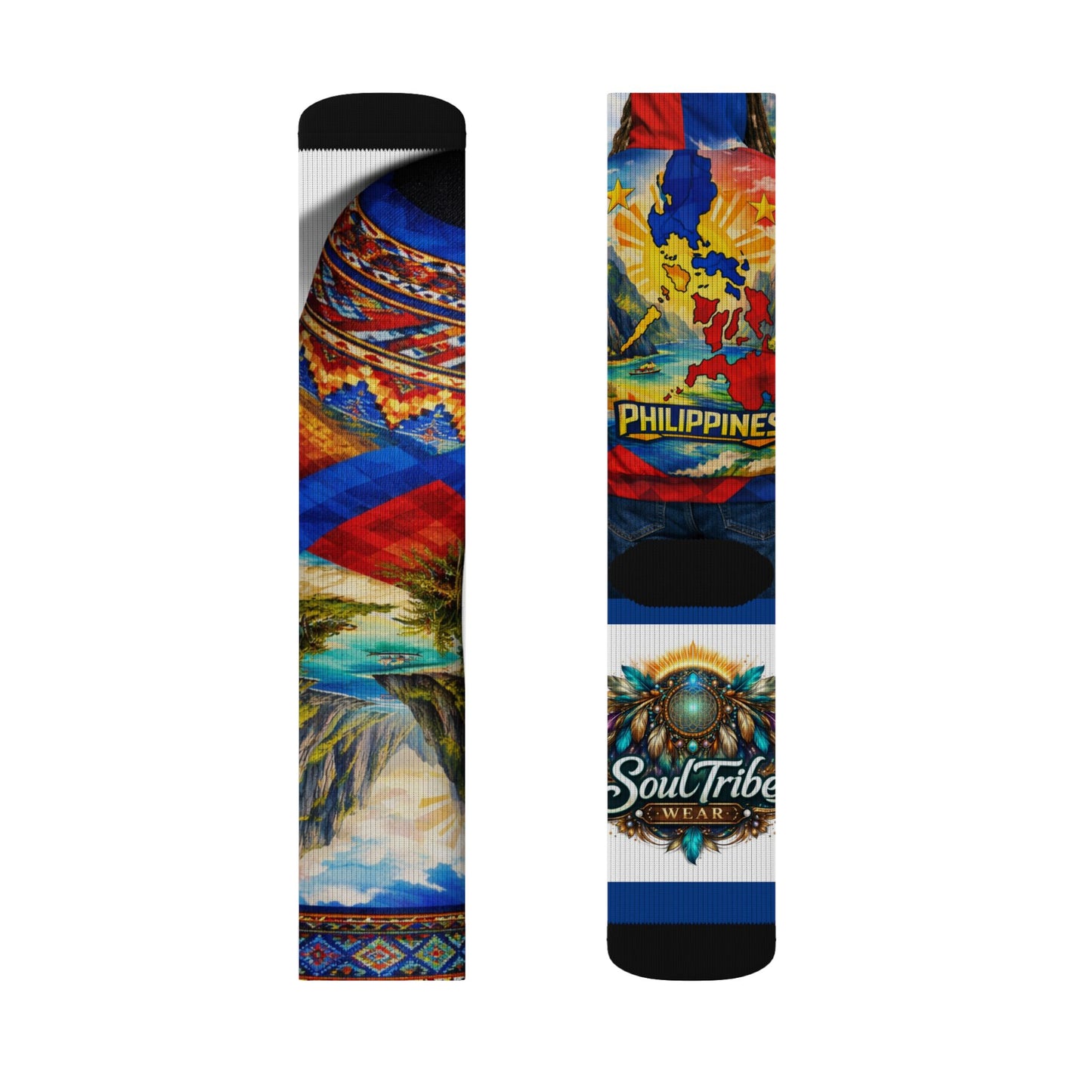 Philippines Flag & Soul Tribe Sublimation Socks — Colorful Travel & Culture Crew Socks