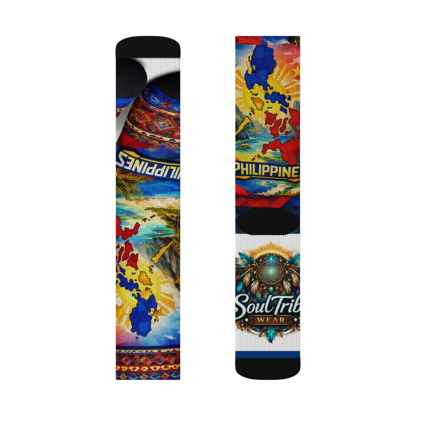 Philippines Flag & Soul Tribe Sublimation Socks — Colorful Travel & Culture Crew Socks