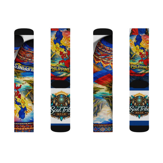 Philippines Flag & Soul Tribe Sublimation Socks — Colorful Travel & Culture Crew Socks