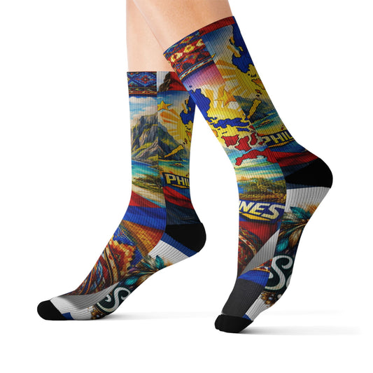 Philippines Flag & Soul Tribe Sublimation Socks — Colorful Travel & Culture Crew Socks